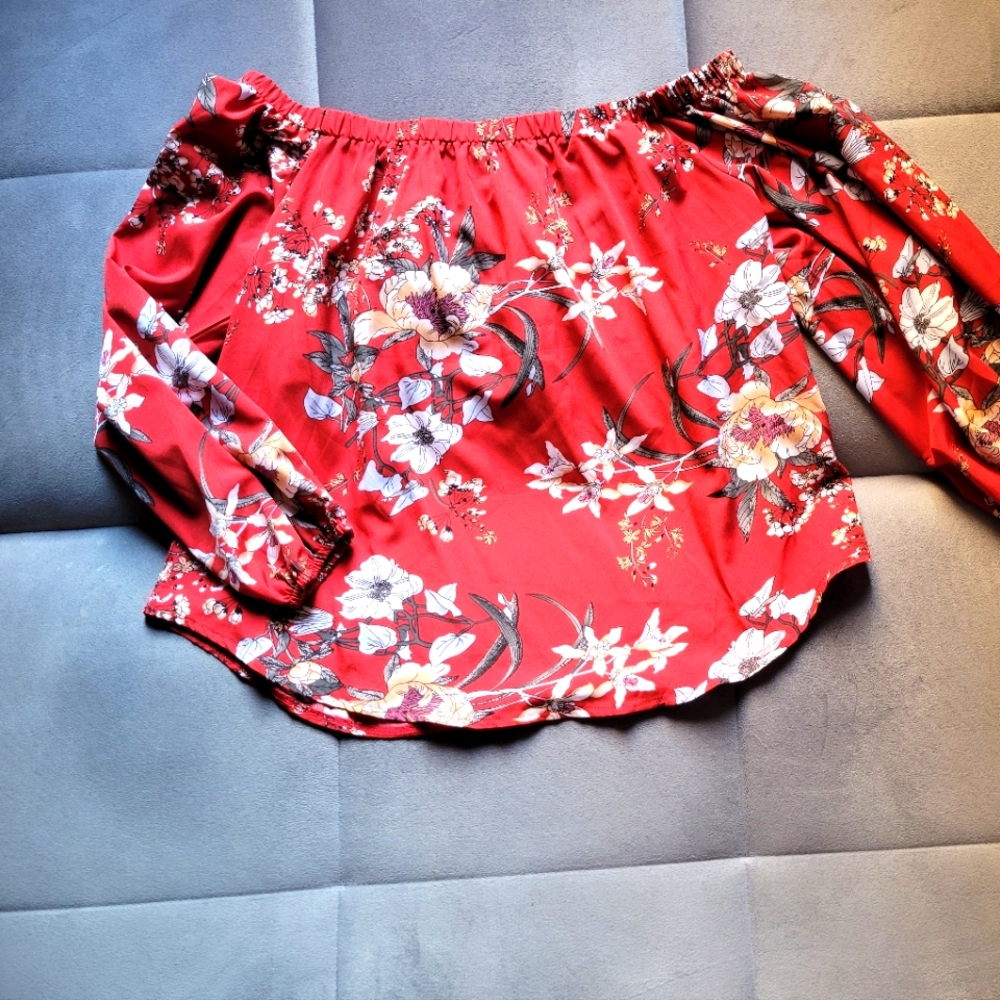 🌺Shein Floral Print Off Shoulder Lantern Sleeve Blouse